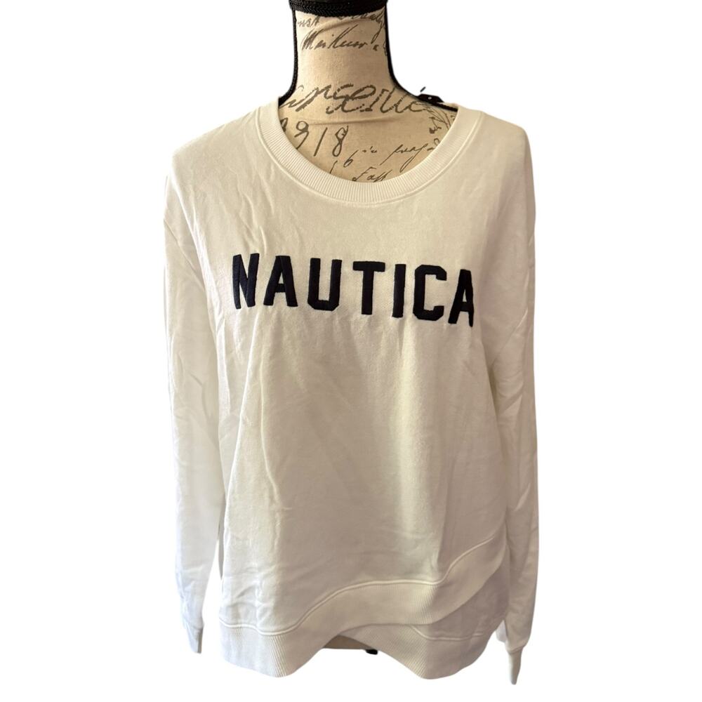 Nautica White Long Sleeve Crossover Hem Sweatshirt Size XL